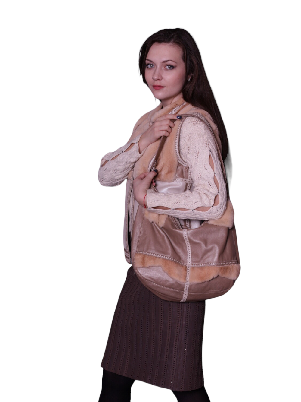 картинка кожаные  "Сандра" - Женская сумка с мехом норки, авторский декор от Ирины Берзиной