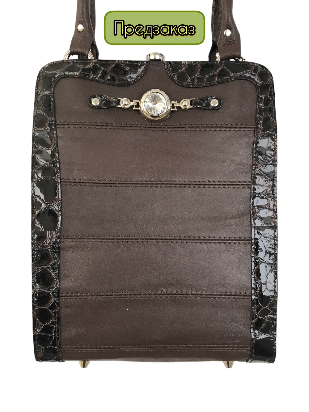 картинка кожаные  "Камалия-08" - Женская кожаная сумка с фермуаром. Коричневая, гладкая кожа и крокодил, тиснение, лак, никель от Ирины Берзиной