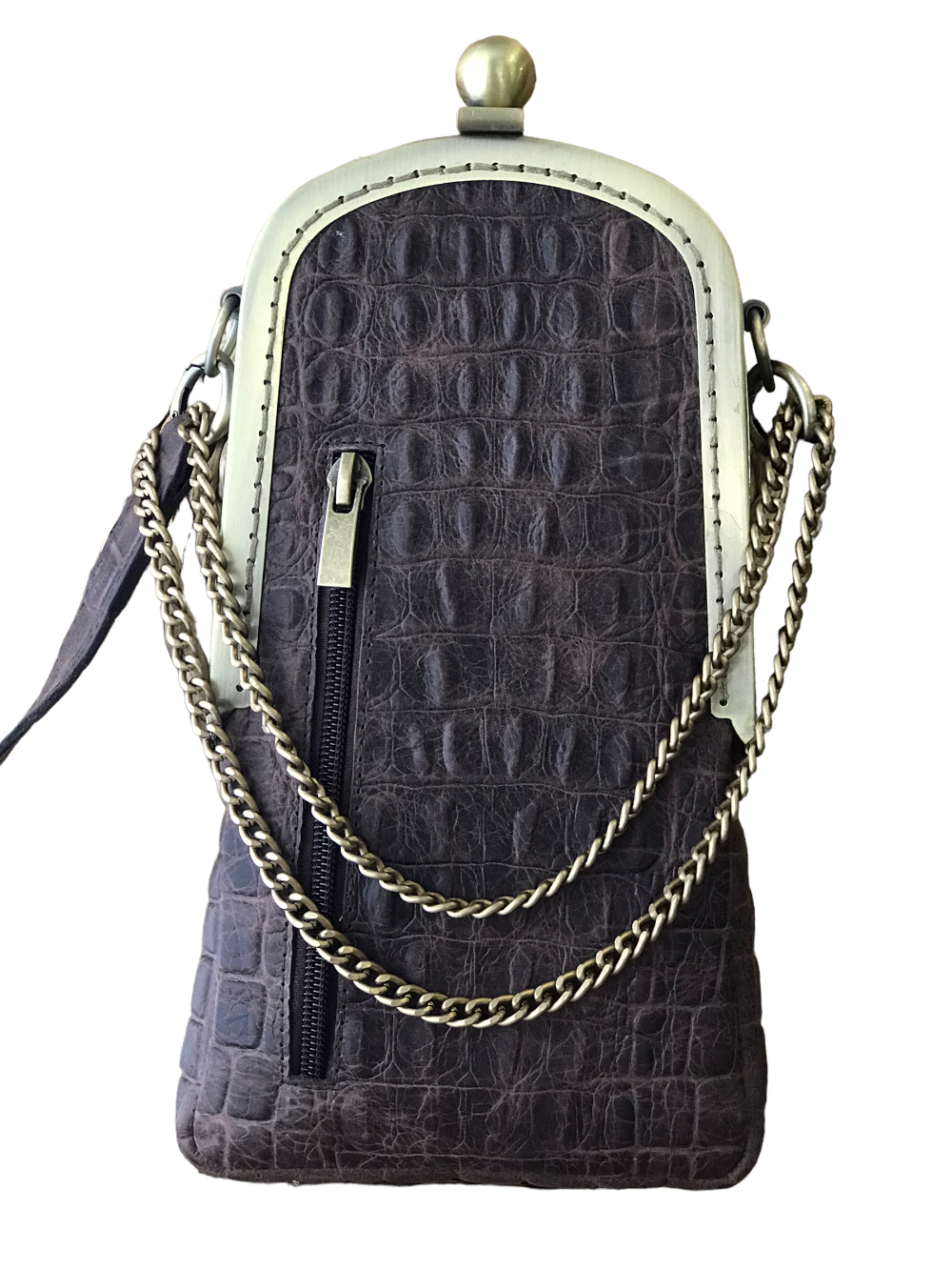 картинка кожаные  "Белита-01" - Кожаная женская сумка с фермуаром. Коричневый крок, тиснение от Ирины Берзиной