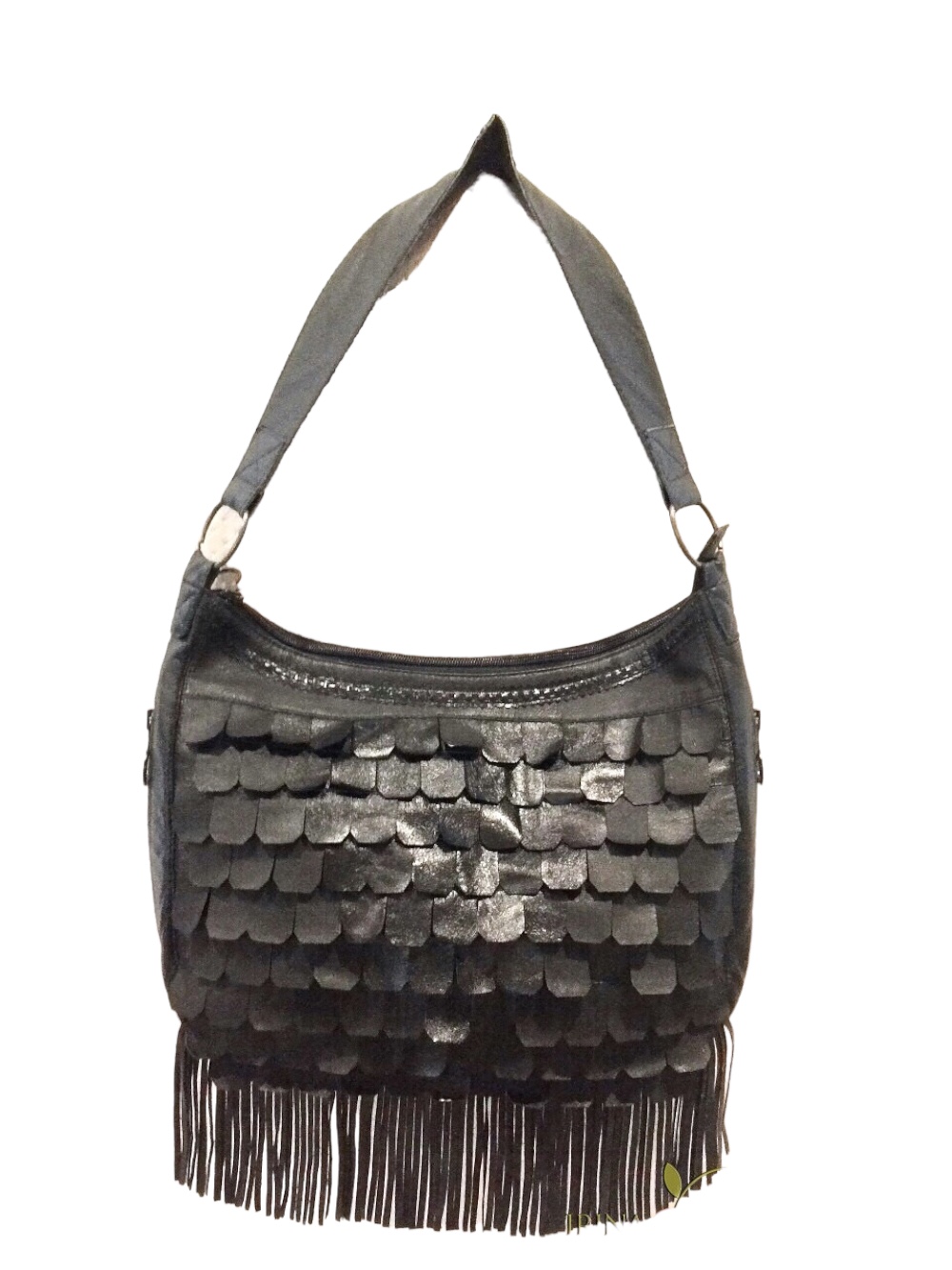картинка кожаные  "Маренго" - Женская сумка из кожи с кожаными чешуйками, черная от Ирины Берзиной