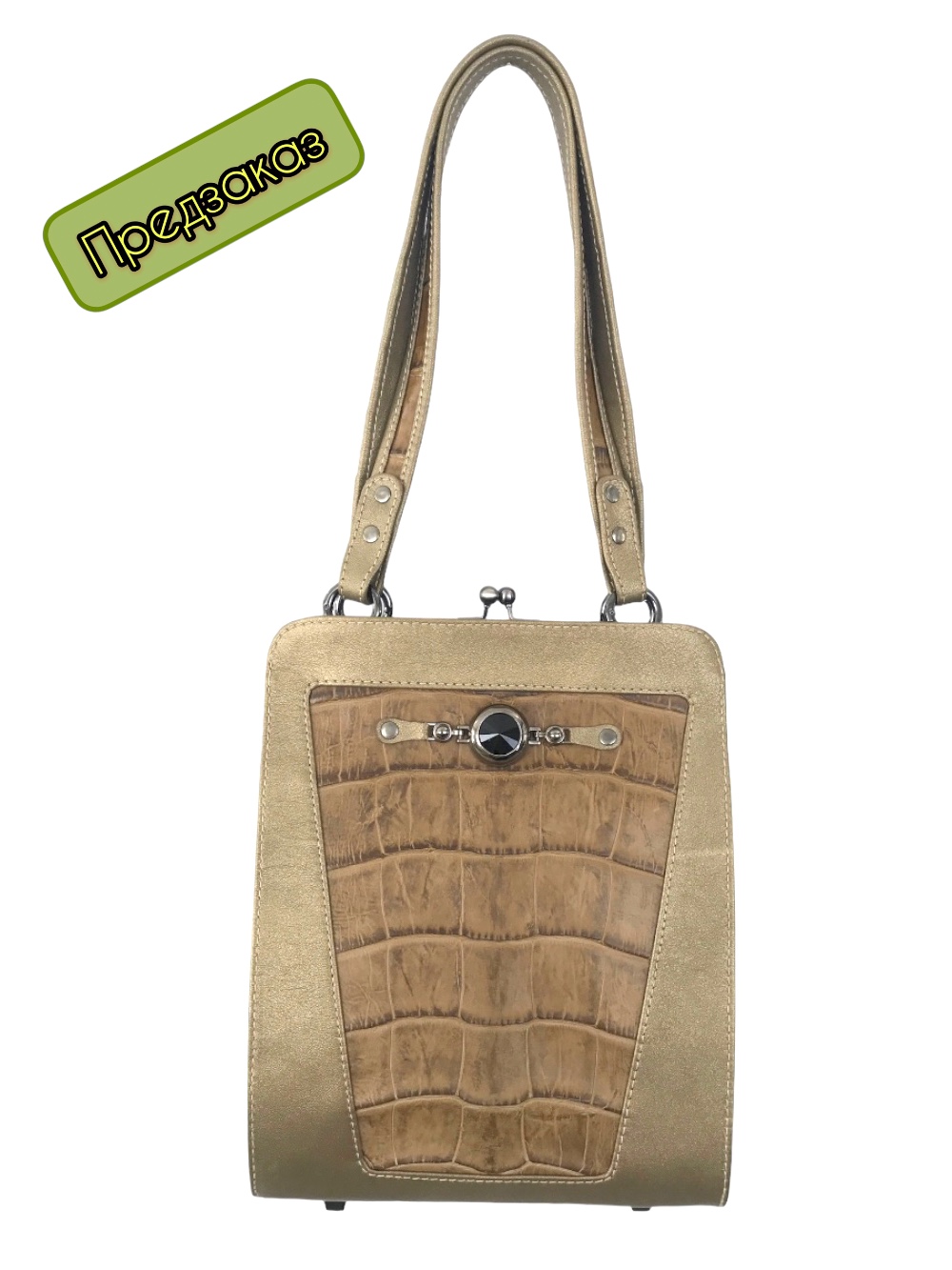 картинка кожаные  "Камалия-07" - Женская кожаная сумка с фермуаром. Бронзовая кожа, натуральный крокодил, черный никель от Ирины Берзиной
