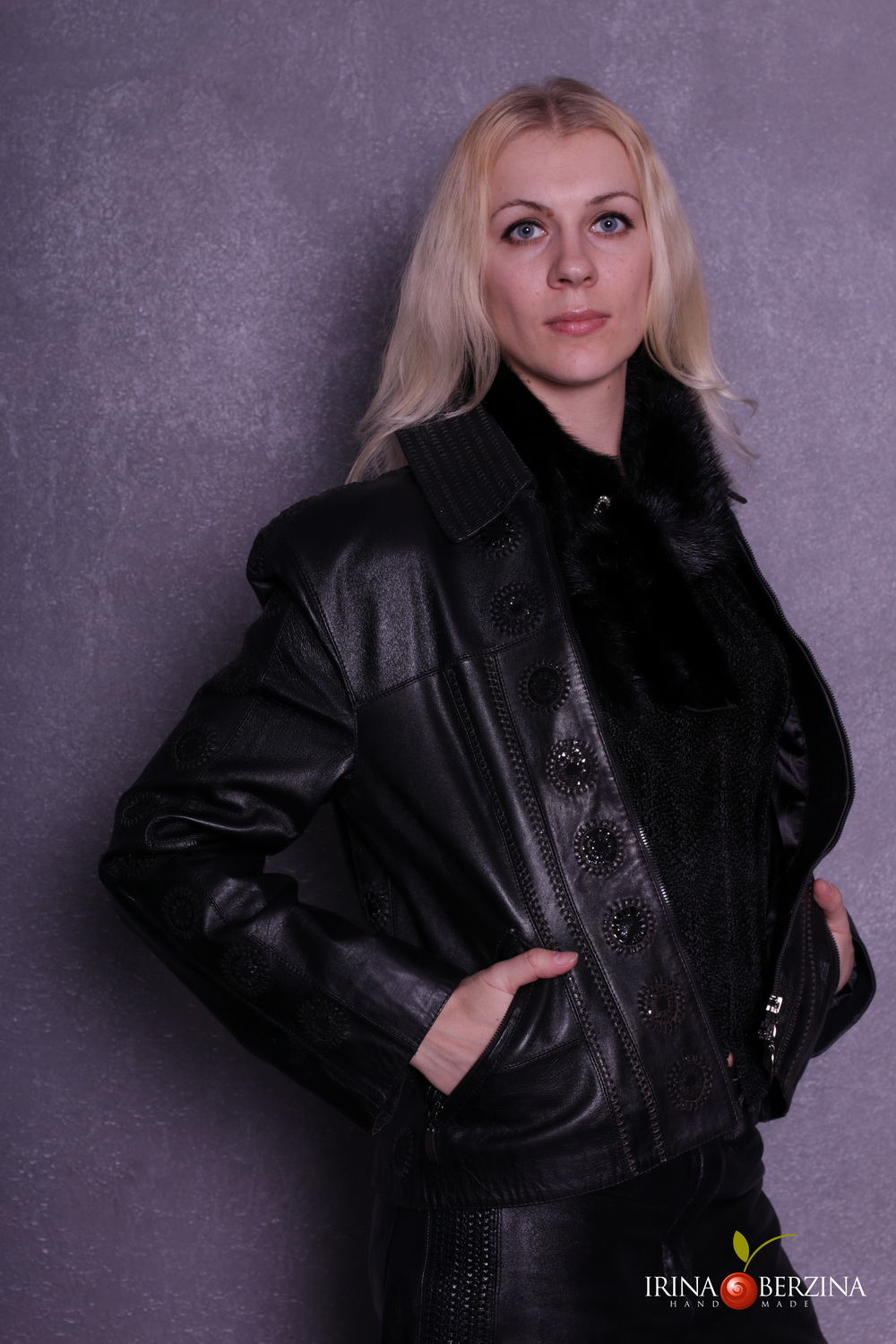 картинка кожаные  Жакет из кожи «Парад планет» от Ирины Берзиной
