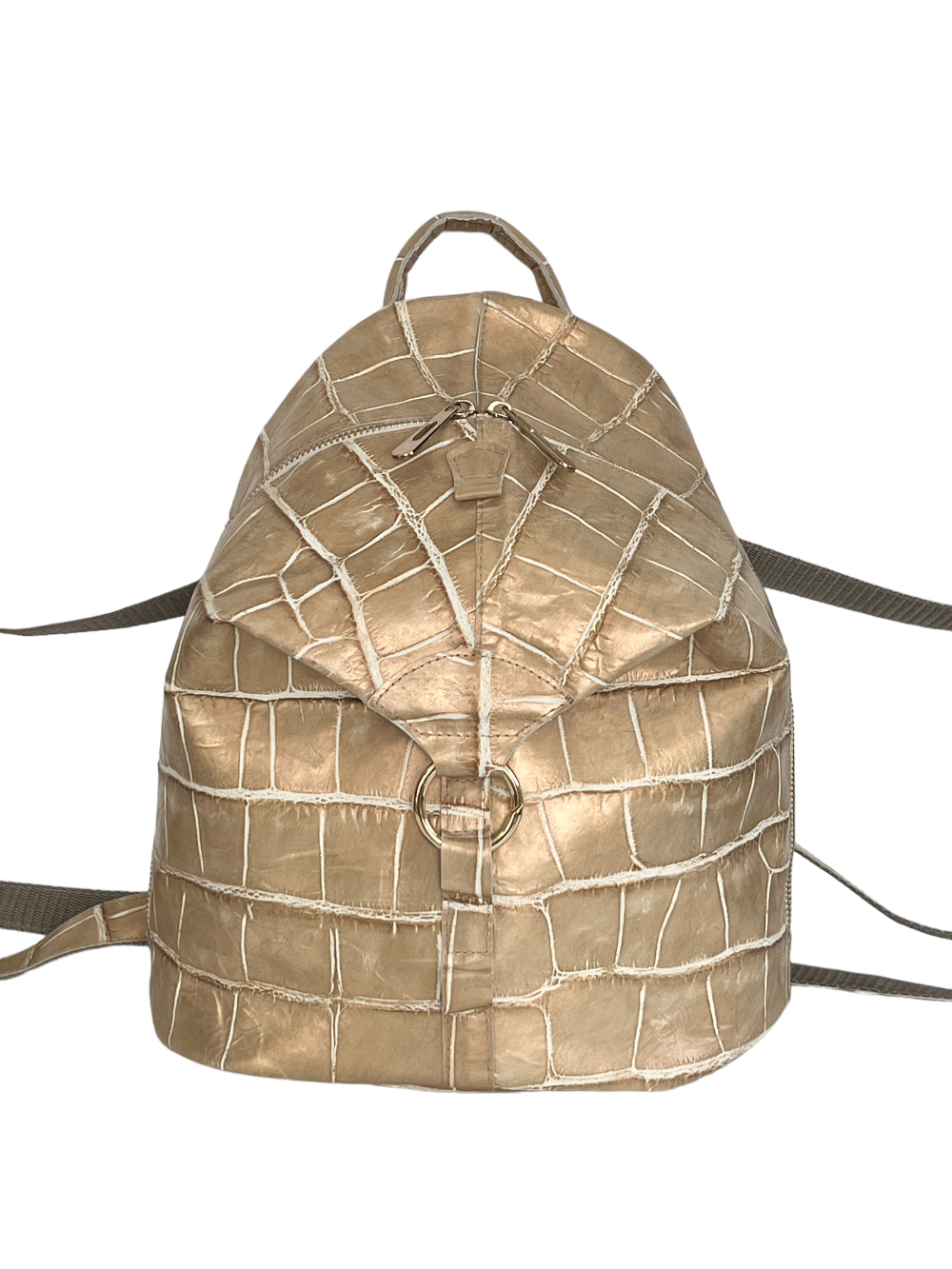 картинка кожаные  "Данди-17" - Рюкзак женский из кожи. Бронзовый крокодил, тиснение, золото, мини от Ирины Берзиной