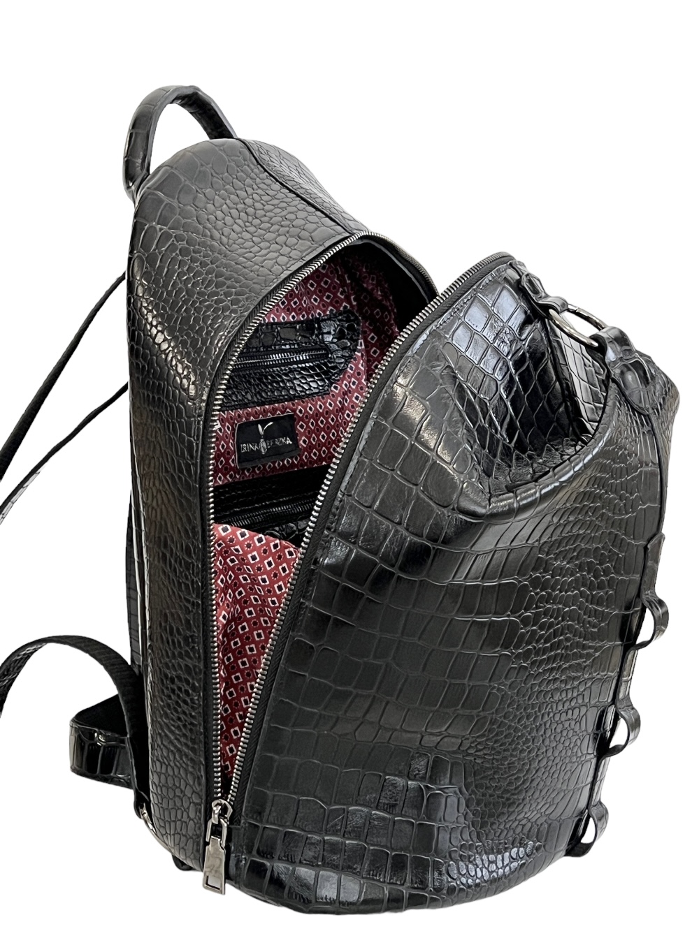 картинка кожаные  "Данди-20" - Рюкзак женский из кожи. Черный крокодил, тиснение, лак, т.никель от Ирины Берзиной