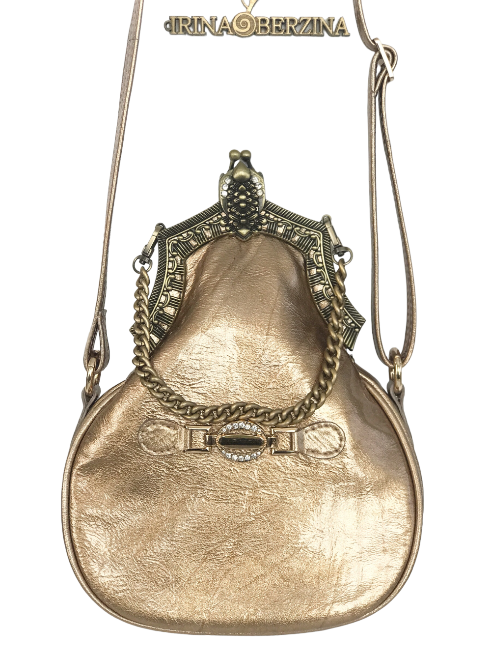картинка кожаные  "Рета-07" - Женская кожаная сумка с фермуаром. Золотой лак, винтажный фермуар от Ирины Берзиной