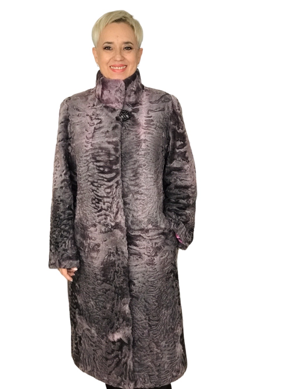 картинка кожаные  "Агератум" - Пальто из каракуля, женское, цвет агератум от Ирины Берзиной