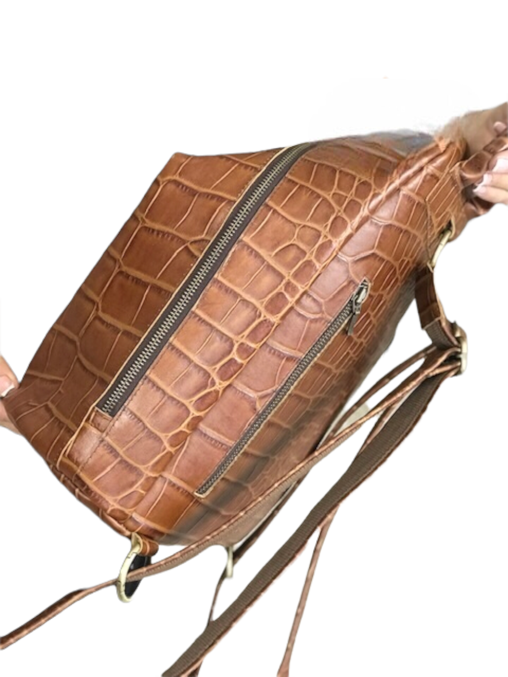картинка кожаные  "Данди-07" - Рюкзак из кожи. Коричневый крокодил, тиснение, антик от Ирины Берзиной
