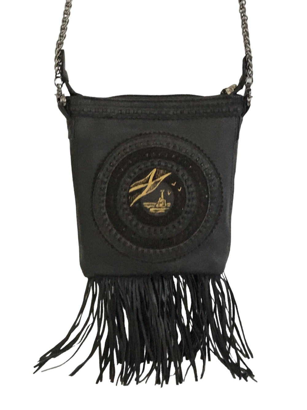 картинка кожаные  "Ахтиар" - Женская кожаная сумка с авторской росписью, декором и бахромой от Ирины Берзиной