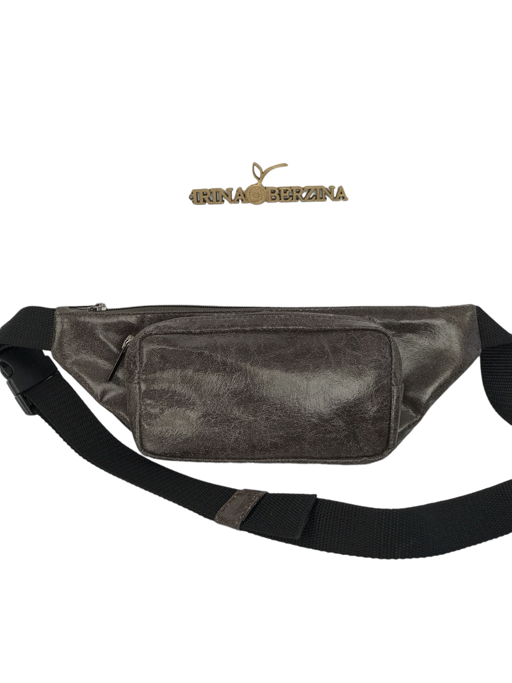 картинка кожаные  Поясная сумка-04 - Кожаная сумка, серый винтаж, унисекс от Ирины Берзиной