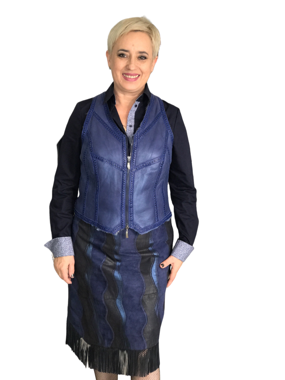 картинка кожаные  "Сапфир" - Женский дубленочный жилет с авторским декором от Ирины Берзиной