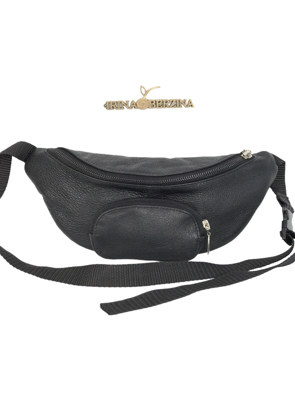 картинка кожаные  Поясная сумка-01 - Кожаная сумка черный флотер, унисекс от Ирины Берзиной