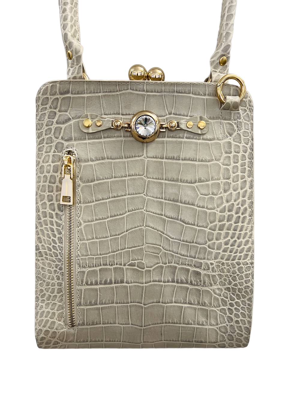 картинка кожаные  "Камалия-04" - Женская кожаная сумка с фермуаром. Светлый крокодил, тиснение, золото от Ирины Берзиной