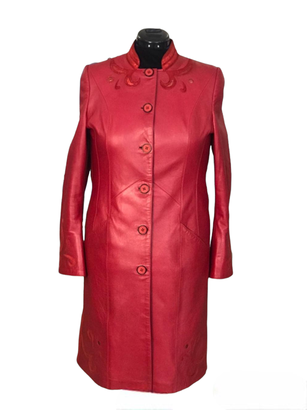 картинка кожаные  "Танго" - Пальто из кожи, красное, с аппликацией от Ирины Берзиной