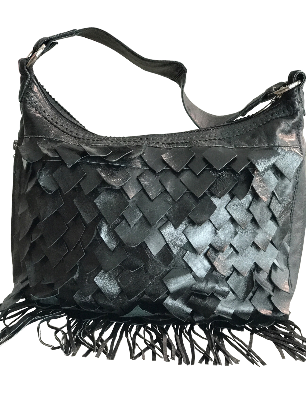 картинка кожаные  "Дракон-02" - Женская сумка из кожи с декором из кожаных "чешуек", черная от Ирины Берзиной