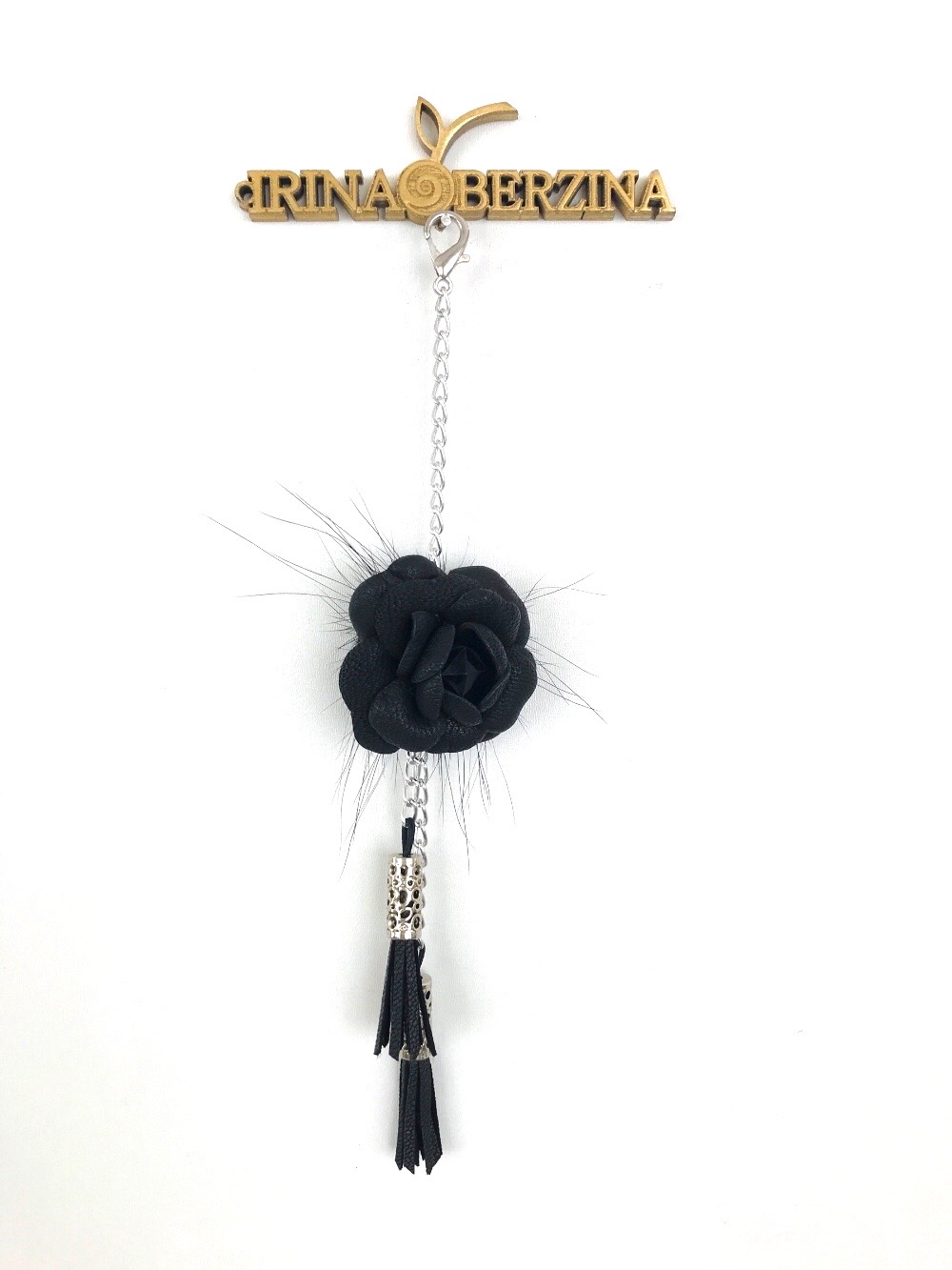 картинка кожаные  Подвеска-брелок из кожи и меха - Черная, малая от Ирины Берзиной