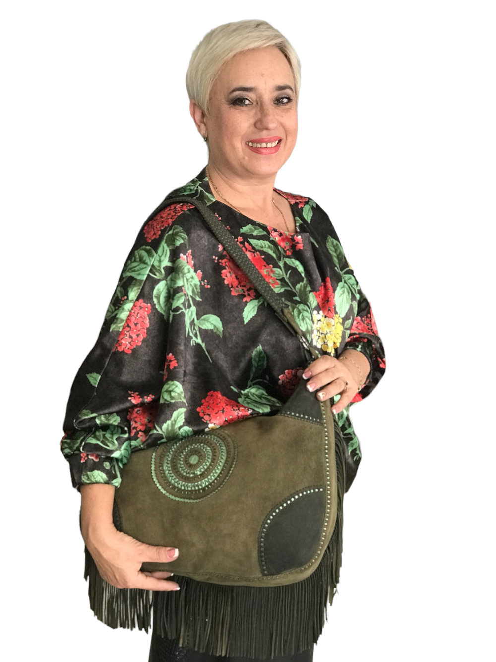 картинка кожаные  "Изумруд" - Женская кожаная сумка с авторским декором, оливка  от Ирины Берзиной