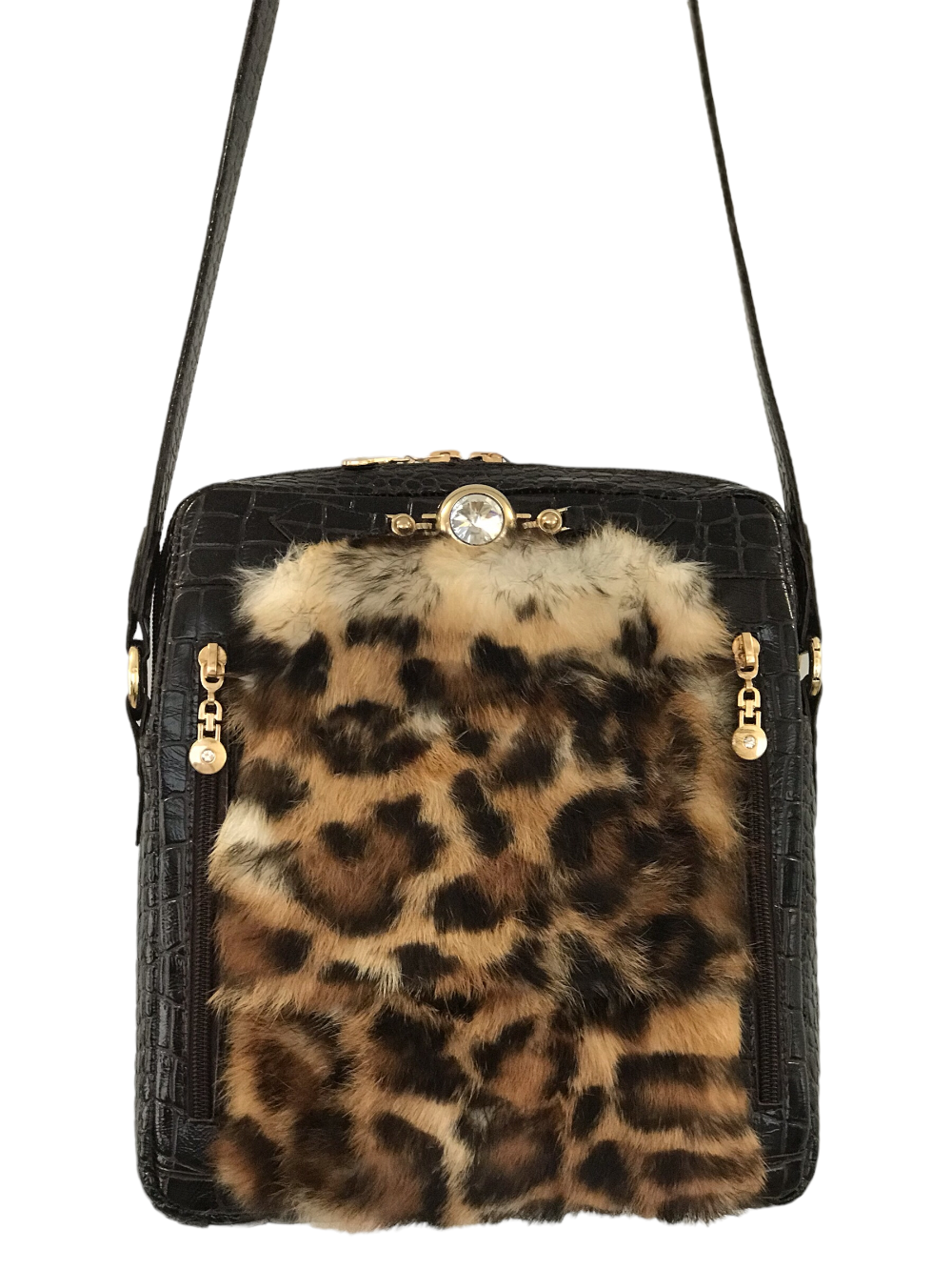 картинка кожаные  "Инара-01" - Женская меховая сумка с кожей. Козлик окраса под леопарда, золото от Ирины Берзиной