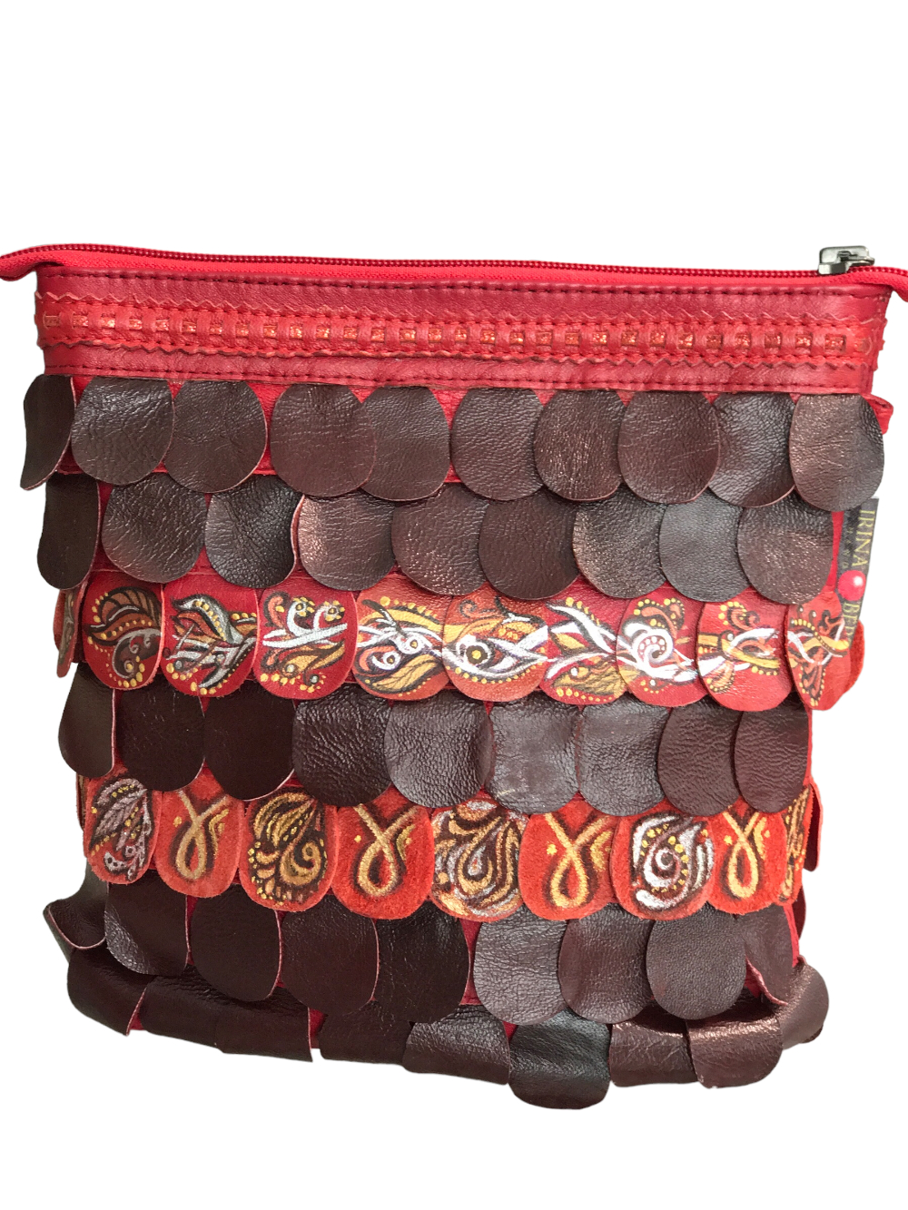 картинка кожаные  "Русалка-24" - Женская кожаная сумка с росписью красками, красная от Ирины Берзиной