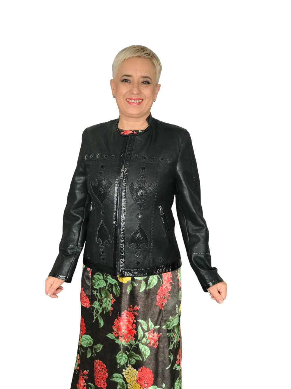 картинка кожаные  "Галактика" - Кожаная женская куртка с авторскими аппликациями от Ирины Берзиной