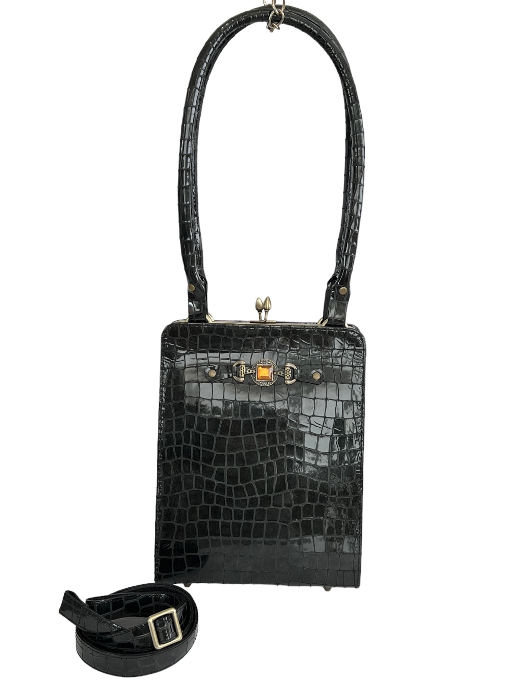 картинка кожаные  "Камалия-13" - Женская кожаная сумка с фермуаром. Темно-серый питон, тиснение, шевро, антик от Ирины Берзиной