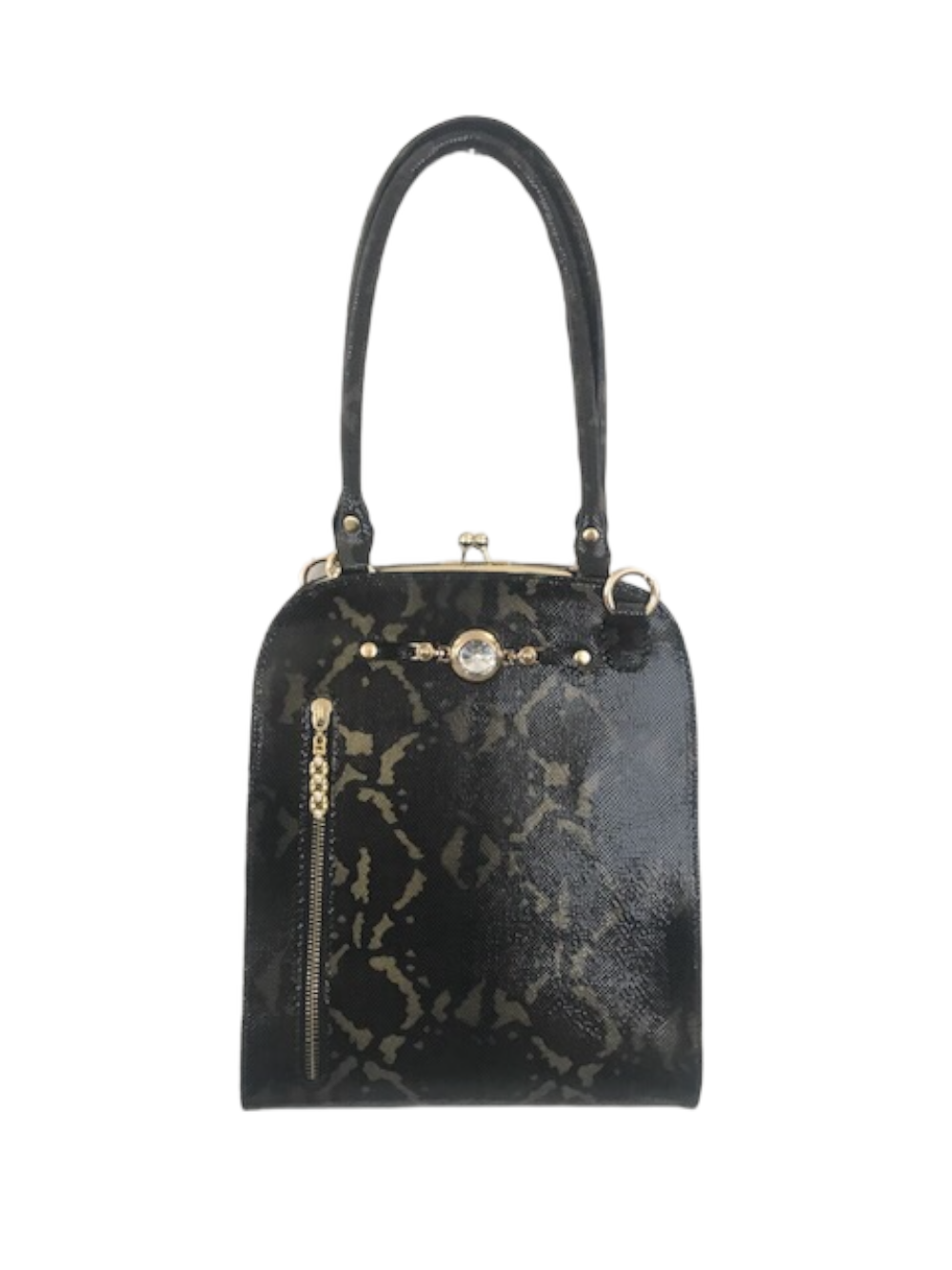 картинка кожаные  "Камалия-06" - Женская кожаная сумка с фермуаром. Черно-оливковая кожа, тиснение под питона от Ирины Берзиной