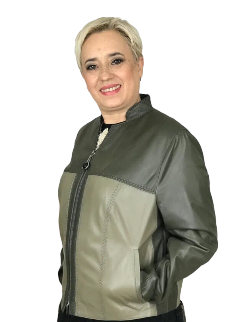 картинка кожаные  1019 - Куртка из кожи, пошив, оливка, авторский декор от Ирины Берзиной