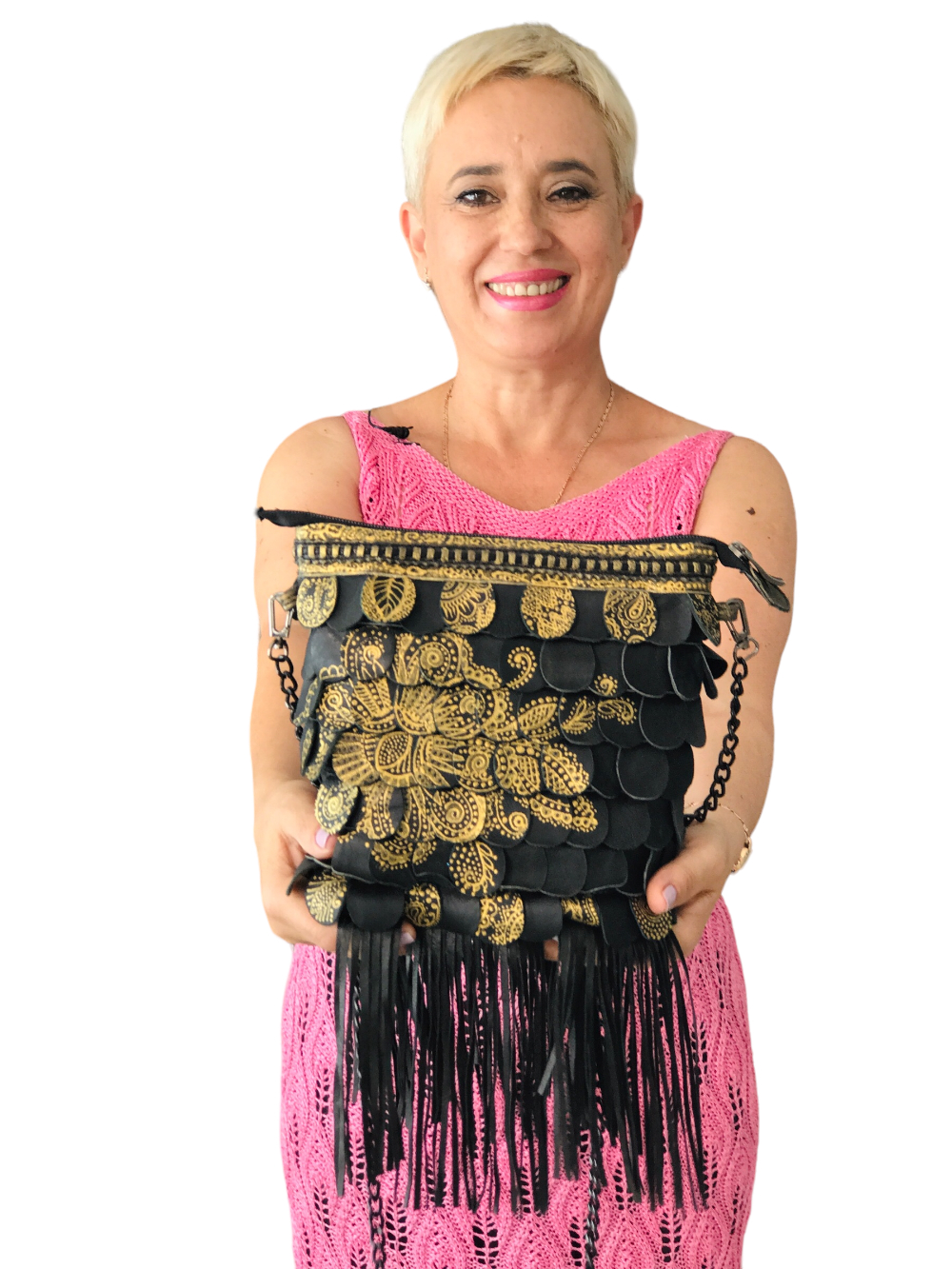 картинка кожаные  "Русалка-27" - Женская кожаная сумка с росписью красками, черная от Ирины Берзиной