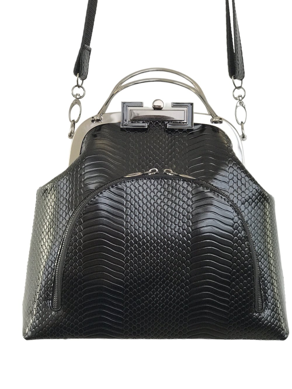 картинка кожаные  "Лерден-16" - Женская кожаная сумка с фермуаром. Черная змея, лак, тиснение, т.никель от Ирины Берзиной