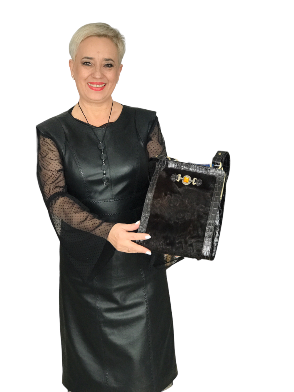картинка кожаные  "Камалия-11" - Женская кожаная сумка с фермуаром. Темно-коричневый мех, антик от Ирины Берзиной