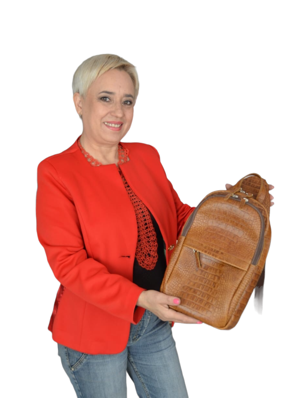 картинка кожаные   "Сафари-01" - Рюкзак из кожи унисекс. Рыжий кайман, тиснение от Ирины Берзиной