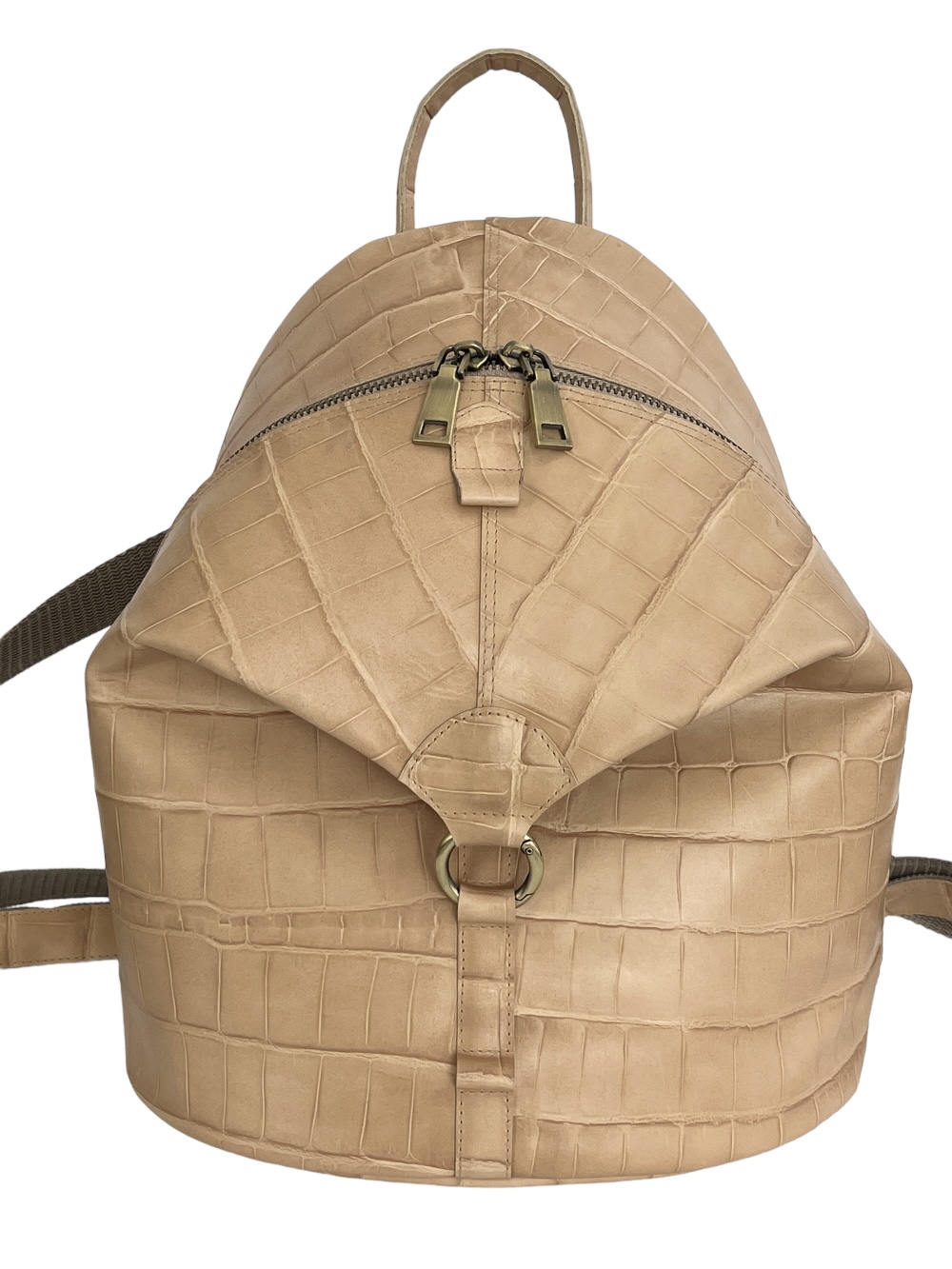 картинка кожаные  "Данди-13" - Рюкзак женский из кожи. Бежевый крокодил, тиснение, антик, мини от Ирины Берзиной